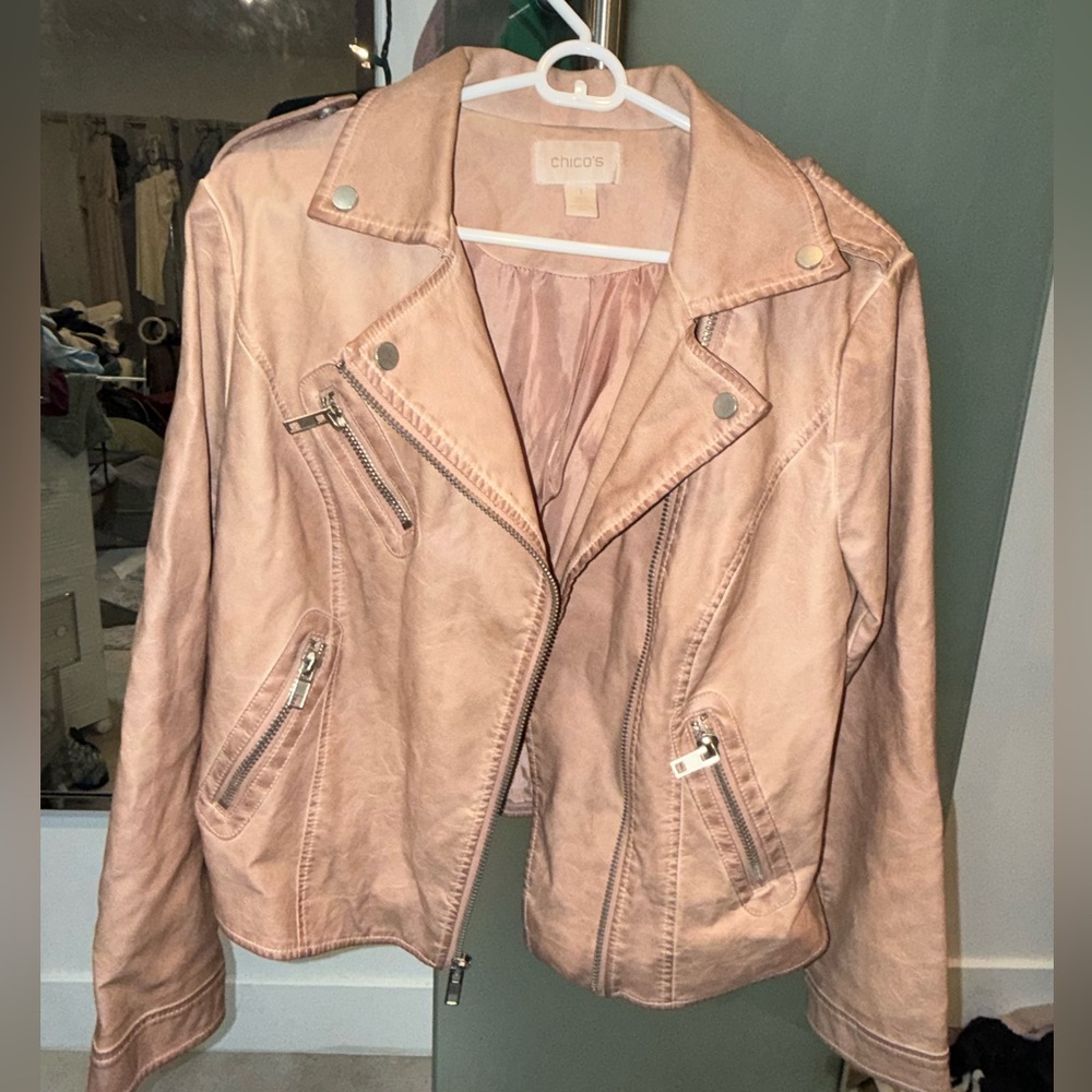 Chico's Blush Pink Leather Jacket | Biker | Moto